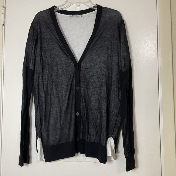 T Alexander Wang double layer black button front vneck cardigan size medium - Picture 1 of 6